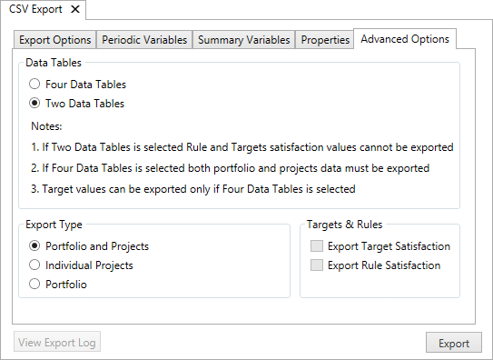 Advanced Options tab